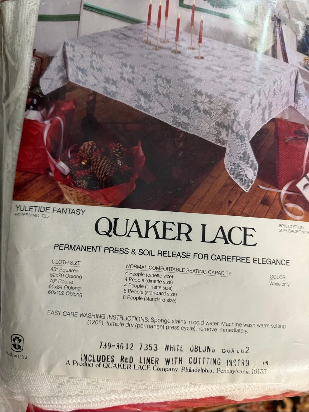 🆕NOS Quaker Lace Co vintage Yuletide Fantasy cotton blend tablecloth 102”x60”